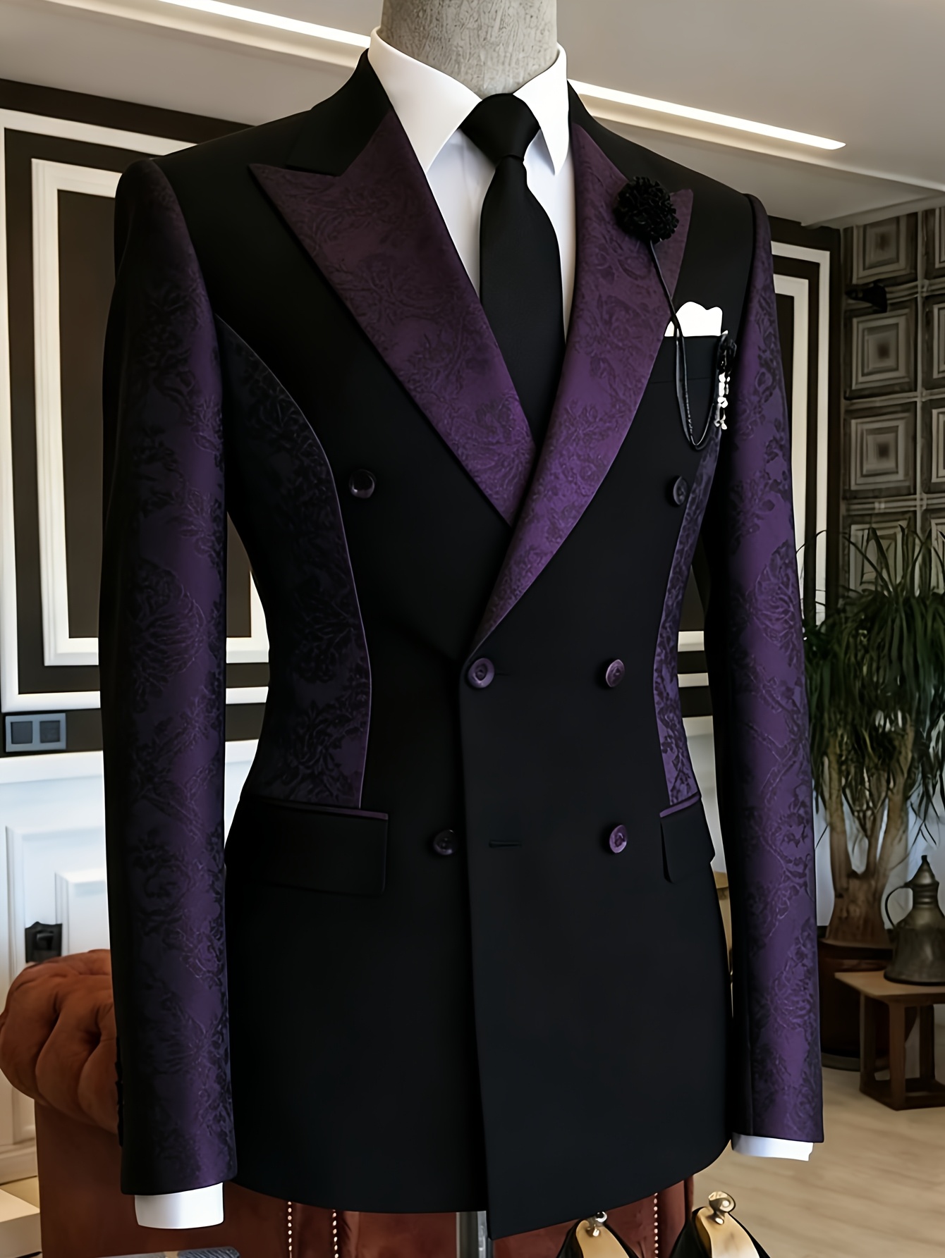 Jack Men'S Grooming - Men Black Double Breasted Blazer Purple