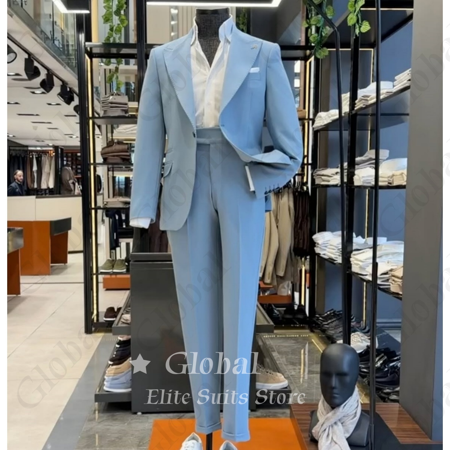 Solid Sky Blue Wide Peak Lapel - Men'S Grooming Daily 评论和价格