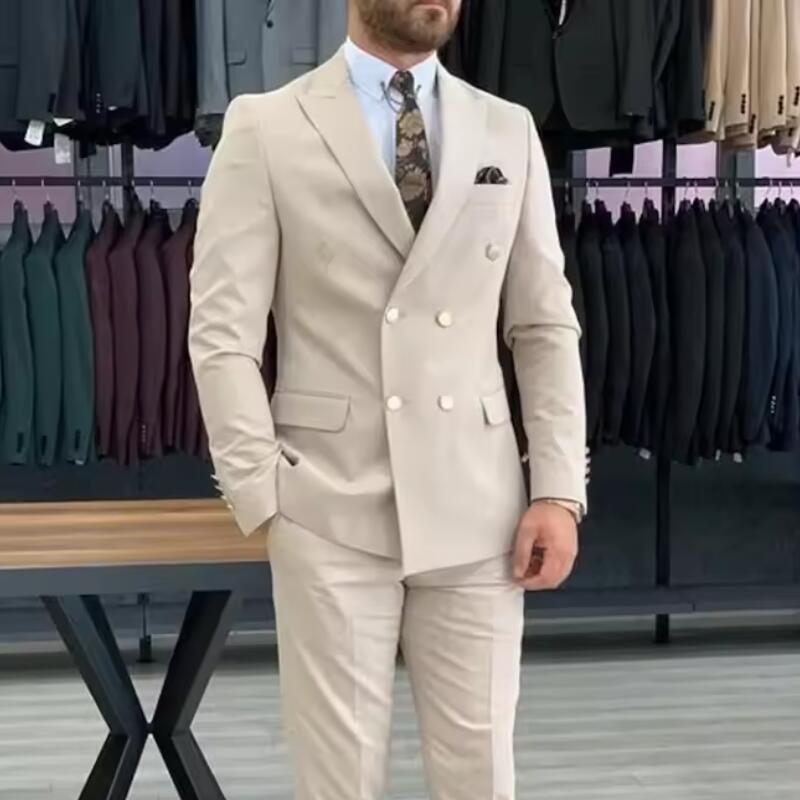 New Beige Men Suits Double Bre - Men'S Grooming Daily 评论和价格