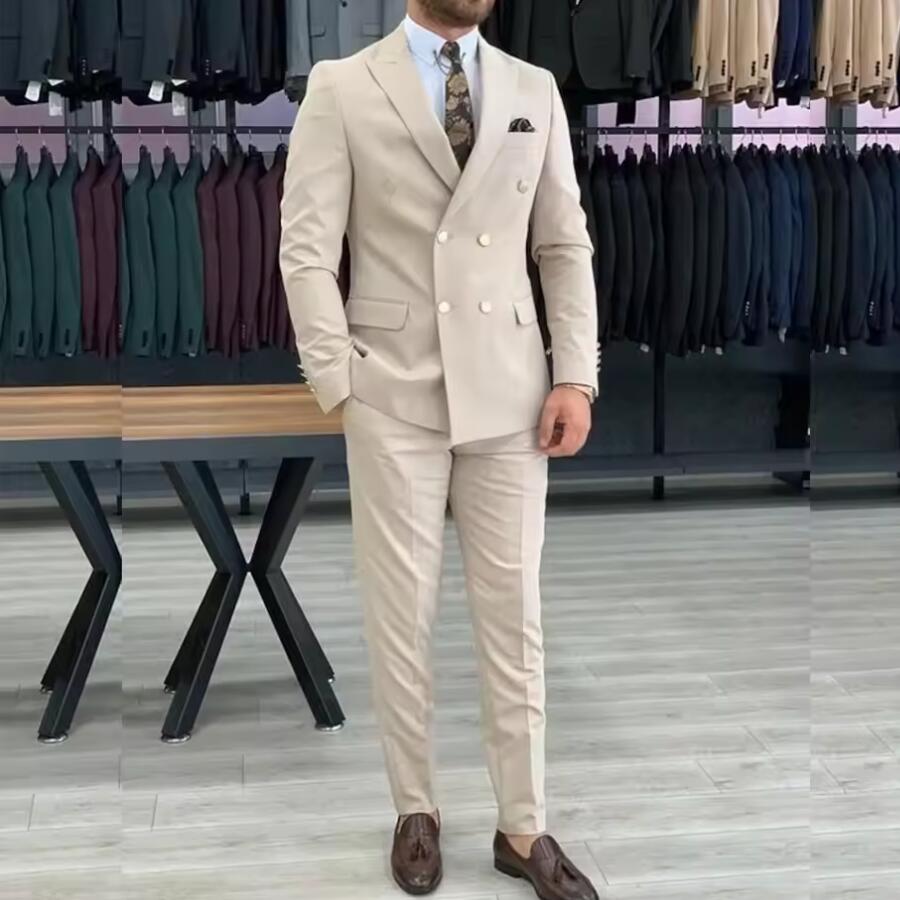 New Beige Men Suits Double Bre - Men'S Grooming Daily 评论和价格