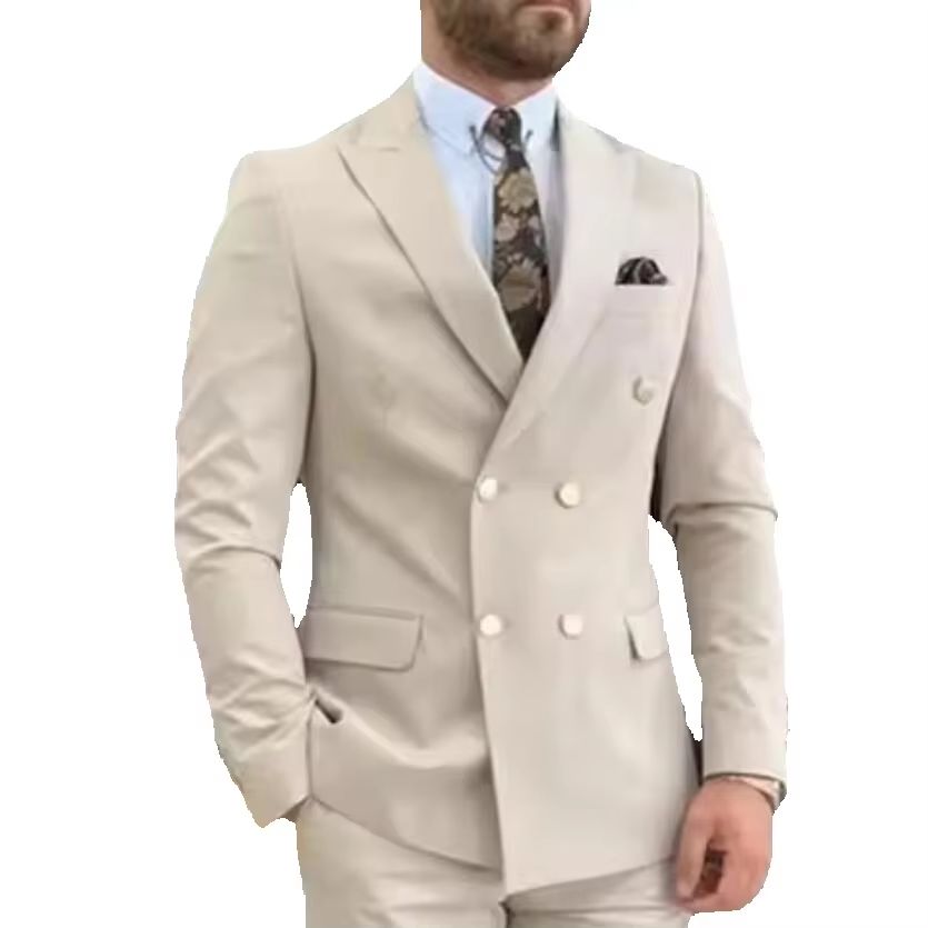 New Beige Men Suits Double Bre - Men'S Grooming Daily 评论和价格